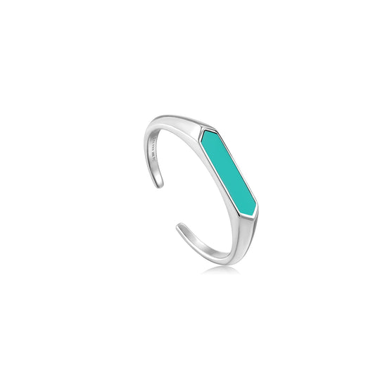 Teal Enamel Bar Silver Adjustable Ring - Ania Haie