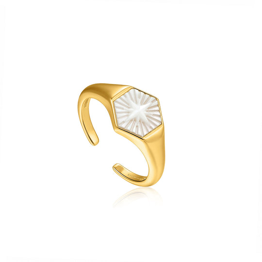 Compass Emblem Gold Adjustable Ring - Ania Haie