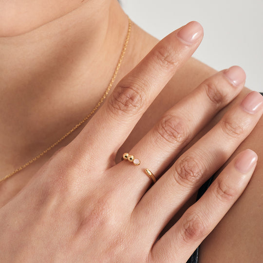 Gold Orb Rose Quartz Adjustable Ring - Ania Haie