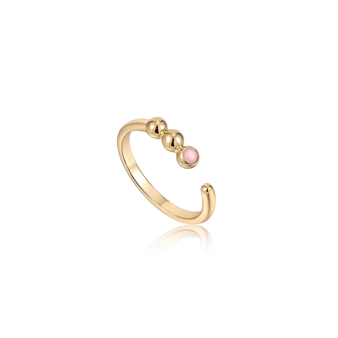 Gold Orb Rose Quartz Adjustable Ring - Ania Haie