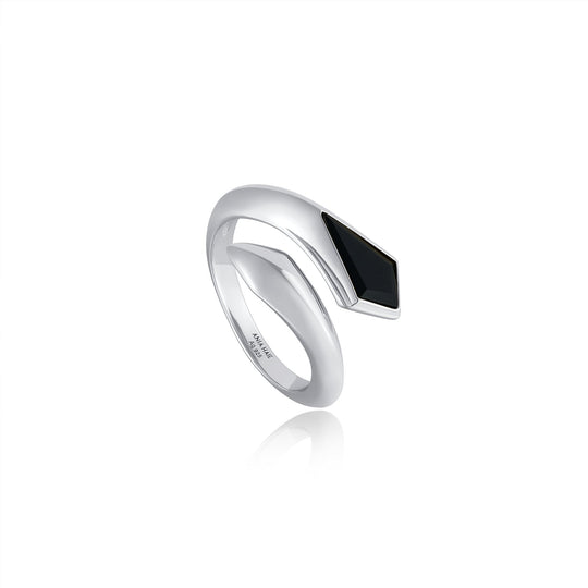 Silver Black Agate Wrap Adjustable Ring - Ania Haie