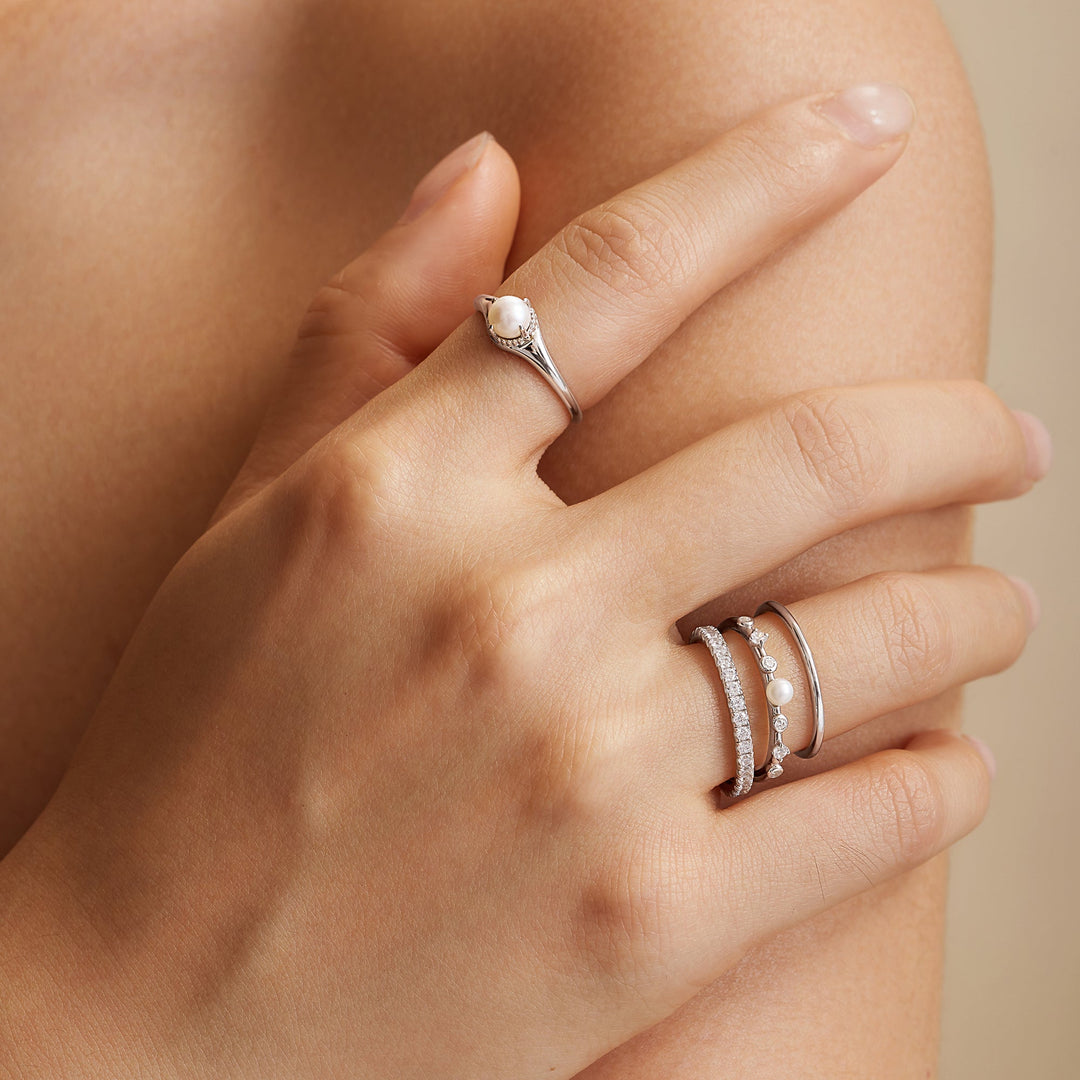 Silver Freshwater Pearl Stacking Ring - Ania Haie