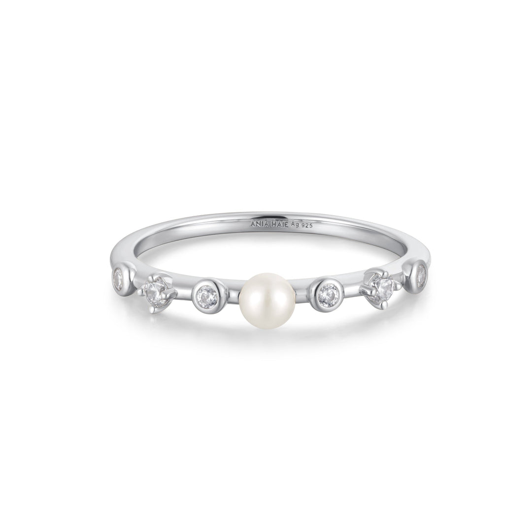 Silver Freshwater Pearl and White Cubic Zirconia Bezel Set Ring - Ania Haie