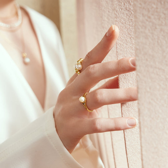 Gold Freshwater Pearl Stacking Ring - Ania Haie