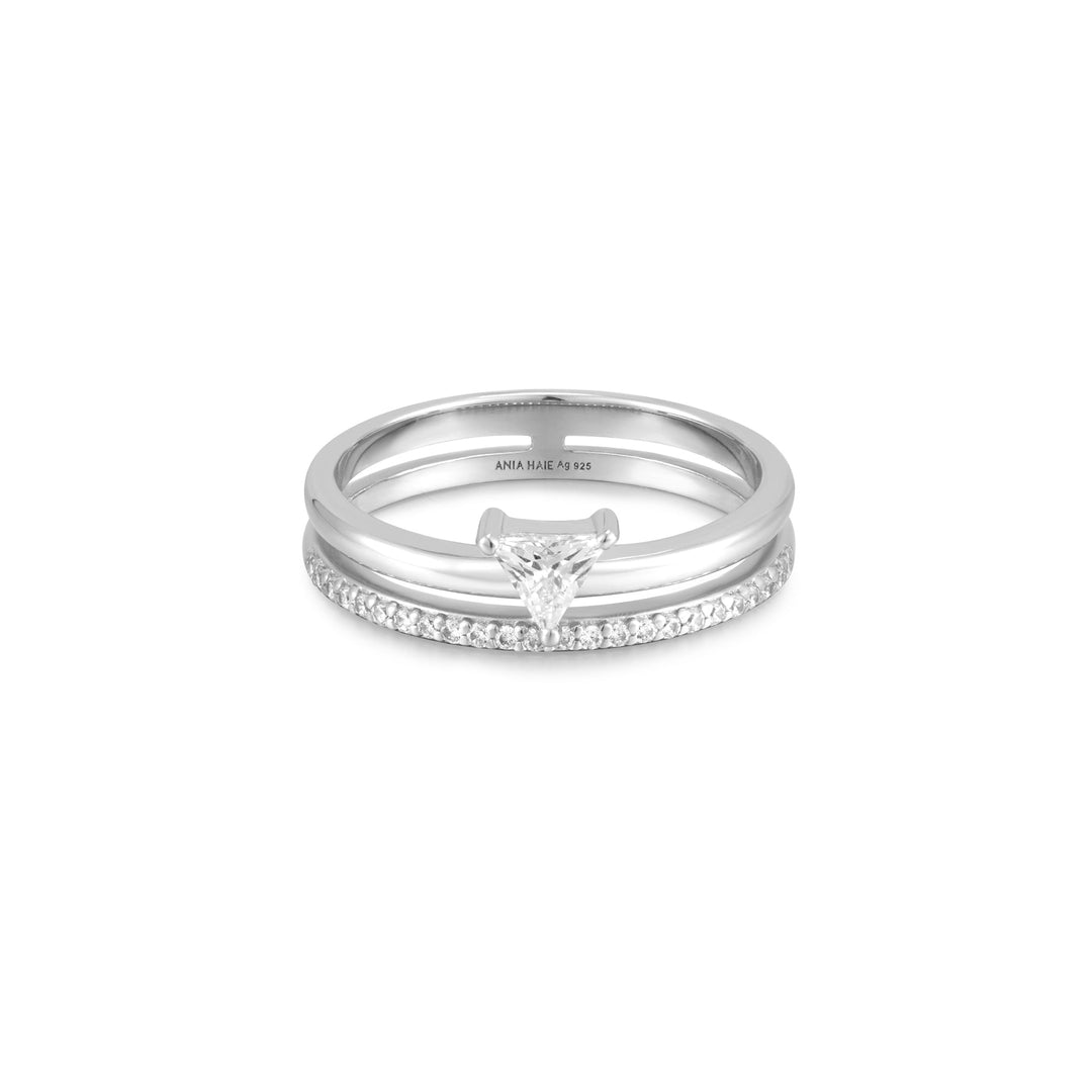 Silver Double White Triangle Stacker Ring - Ania Haie