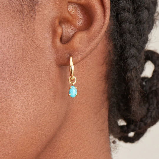 Gold Turquoise Drop Wave Huggie Hoop Earrings - Ania Haie