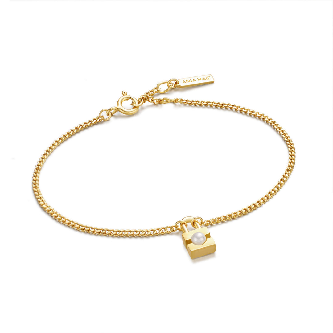 Gold Pearl Padlock Bracelet - Ania Haie