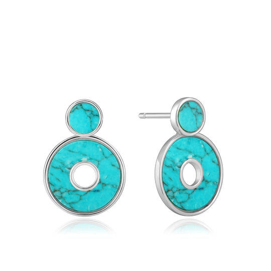 Silver Turquoise Disc Ear Jackets - Ania Haie