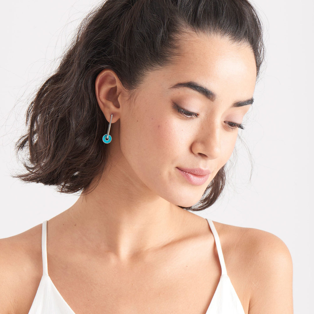 Silver Turquoise Disc Hoop Earrings