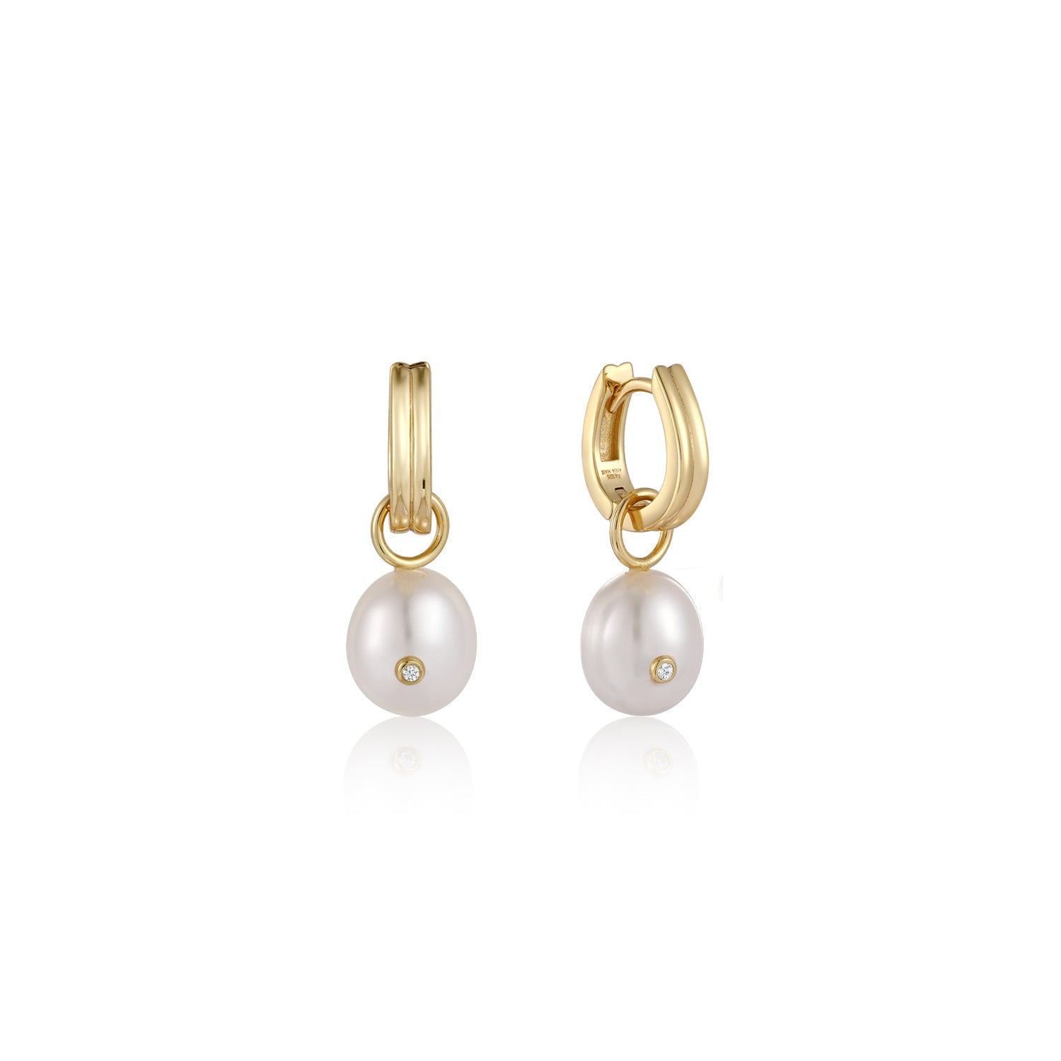 Gold Pearl Drop Sparkle Huggie Hoop Earrings  - Ania Haie