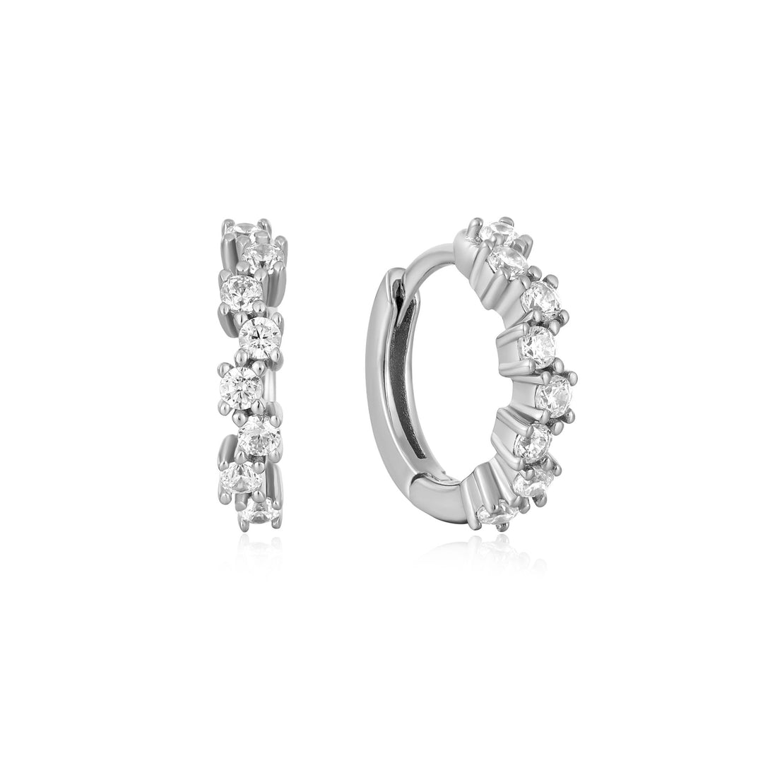 Silver Sparkle Cluster Huggie Hoop Earrings - Ania Haie