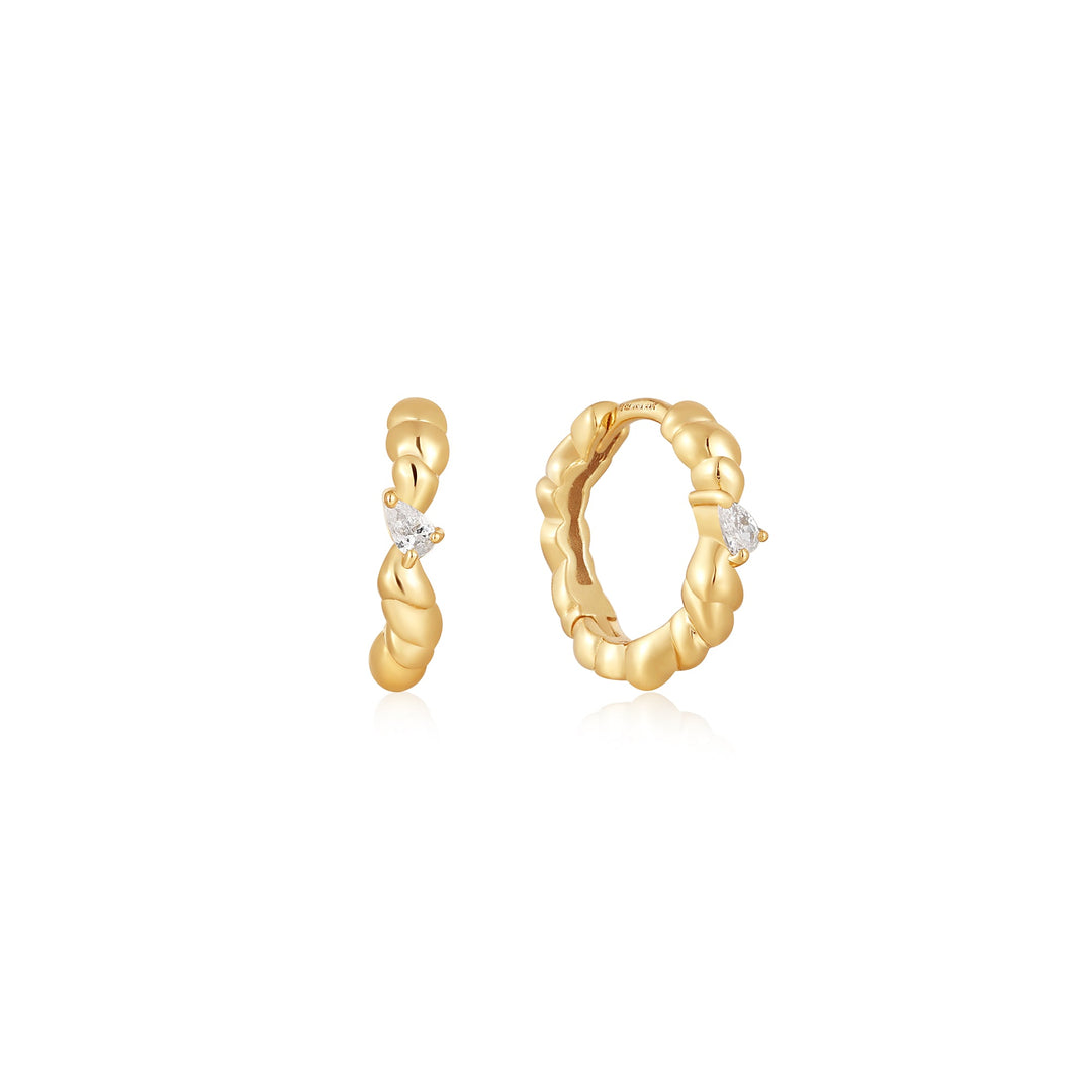 Gold Twisted Wave Huggie Hoop Earrings - Ania Haie
