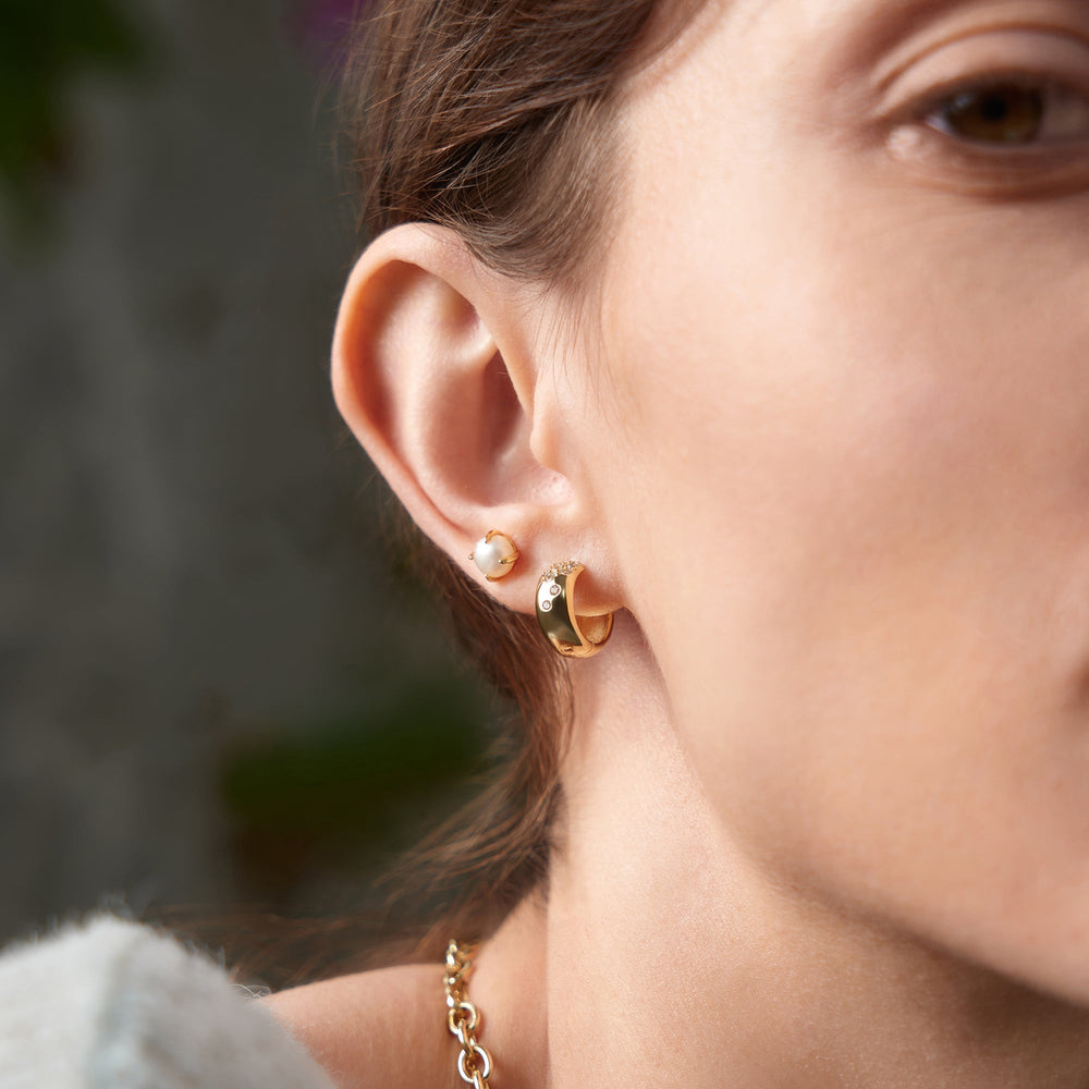 Gold Pearl Barbell Earrings - Ania Haie