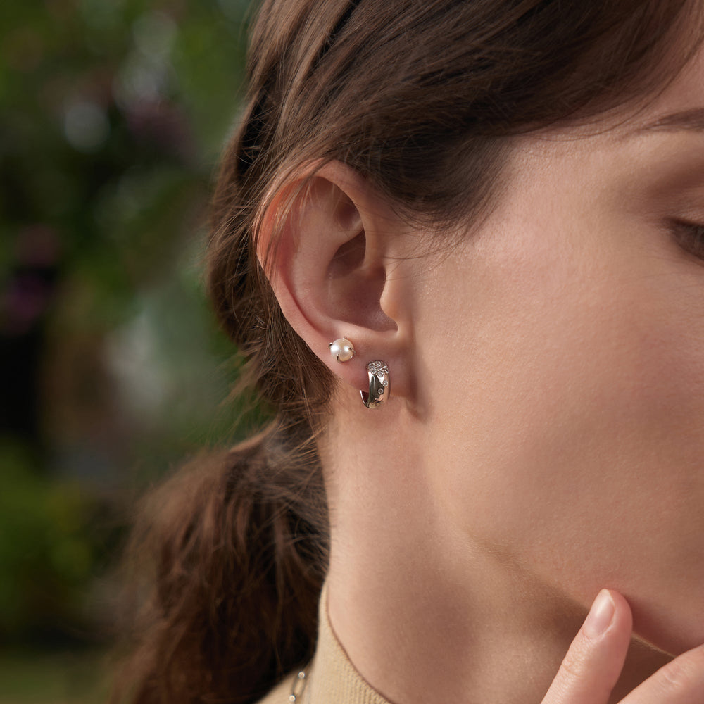 Silver Pearl Barbell Earrings - Ania Haie