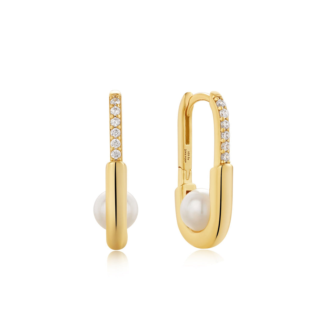 Gold Pearl Interlock Oval Hoop Earrings - Ania Haie