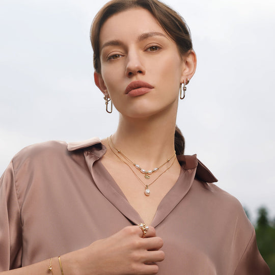 Gold Pearl Geometric Huggie Hoop Earrings - Ania Haie