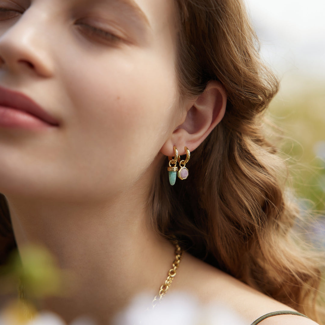 Gold Octagon Gemstone Earring Charm - Ania Haie