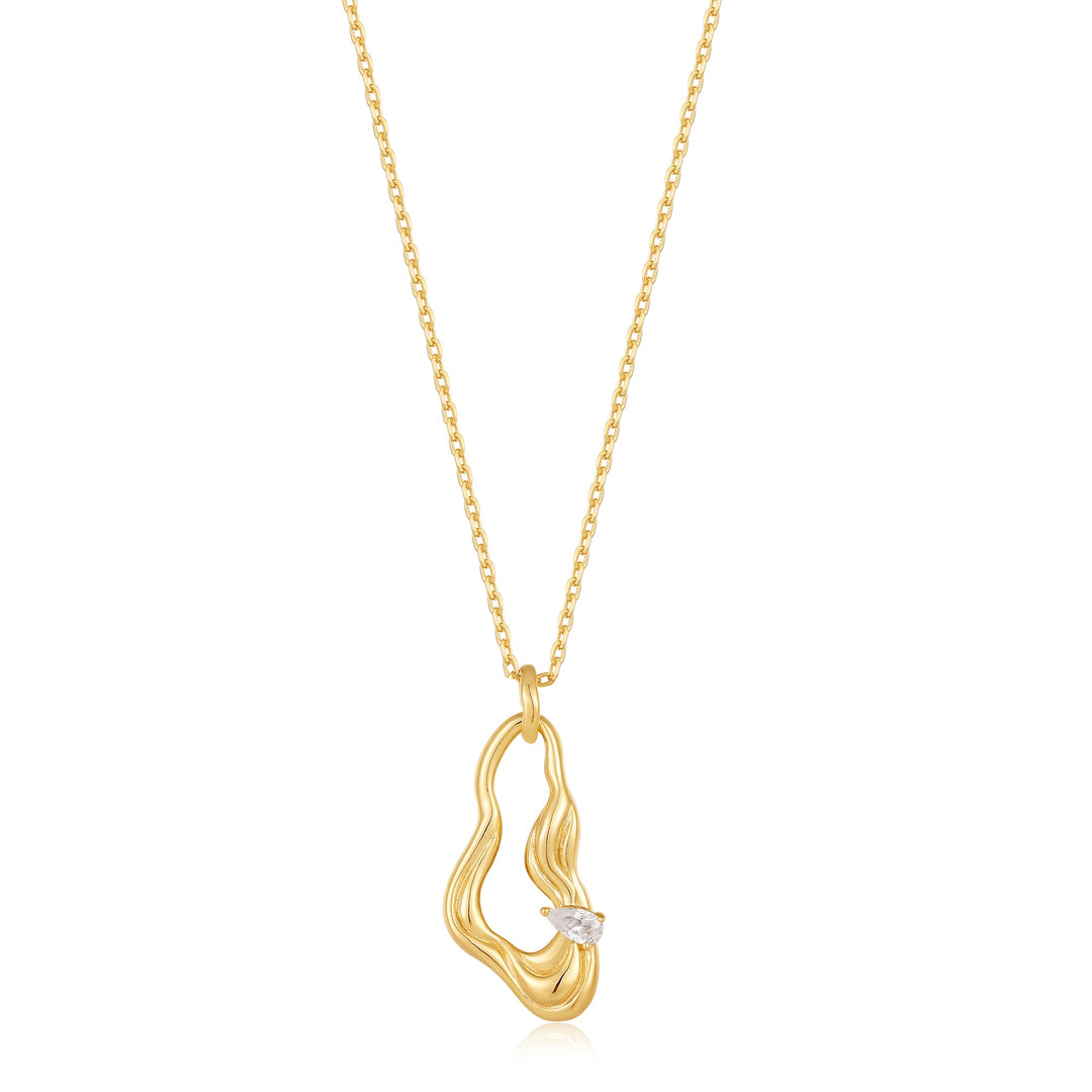 Gold Twisted Wave Drop Pendant Necklace - Ania Haie