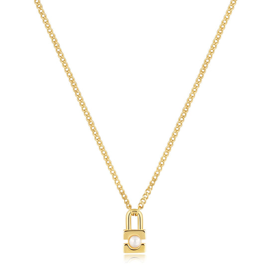 Gold Pearl Padlock Necklace - Ania Haie