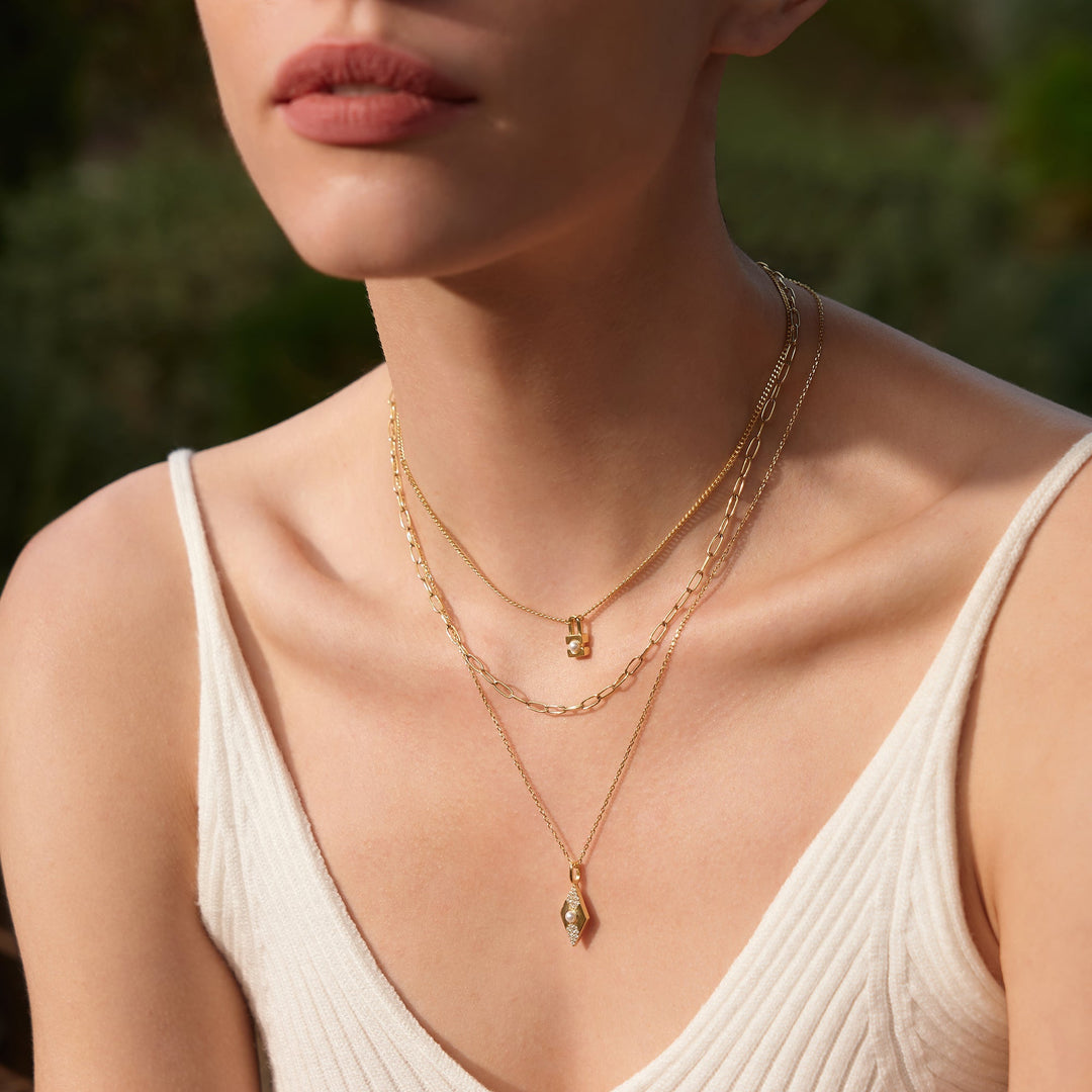 Gold Pearl Geometric Pendant Necklace - Ania Haie