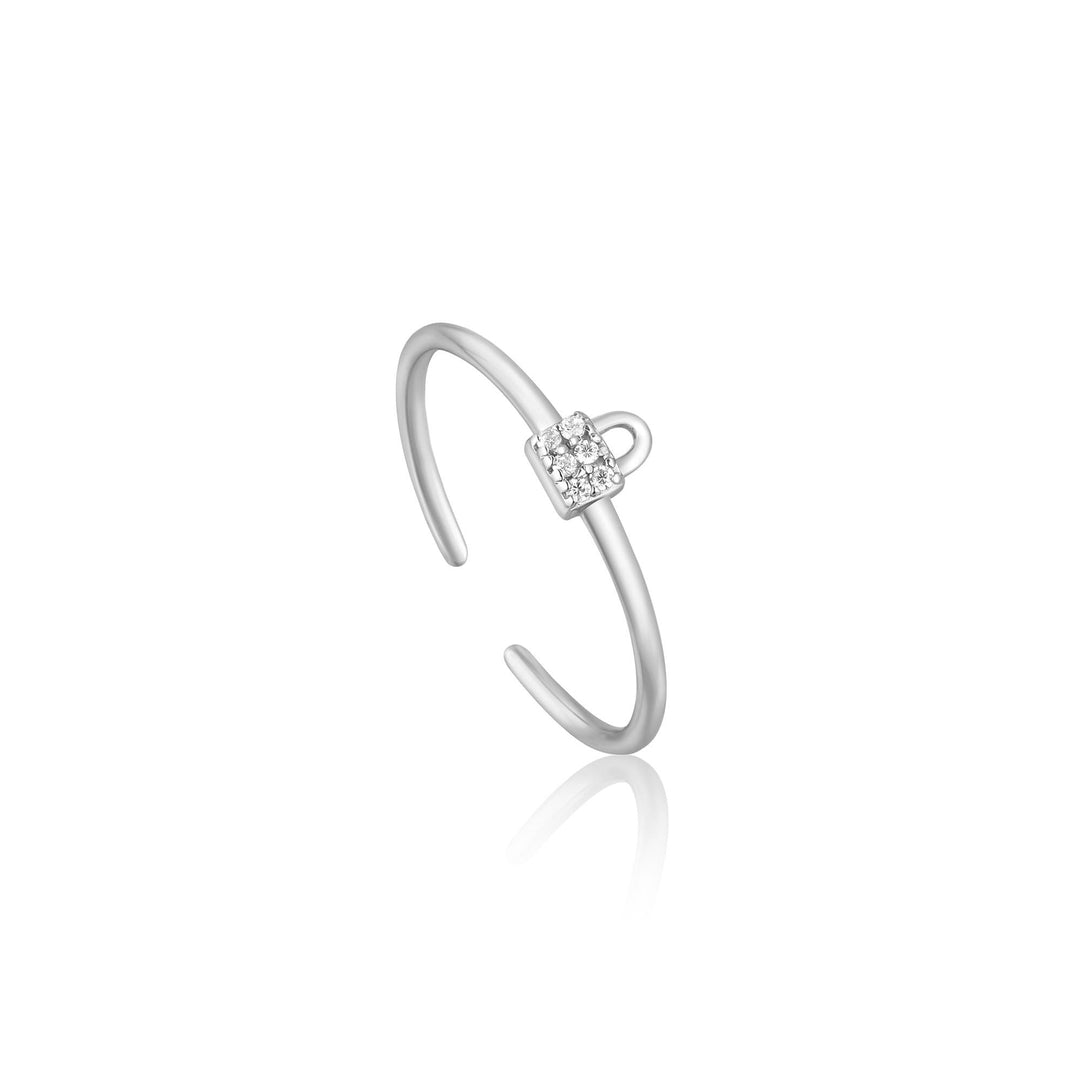 Silver Padlock Sparkle Adjustable Ring - Ania Haie