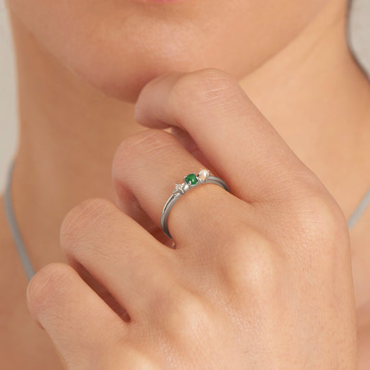 Silver Malachite Star Adjustable Ring