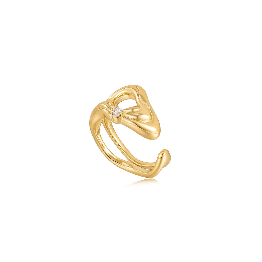 Gold Twisted Wave Wide Adjustable Ring - Ania Haie