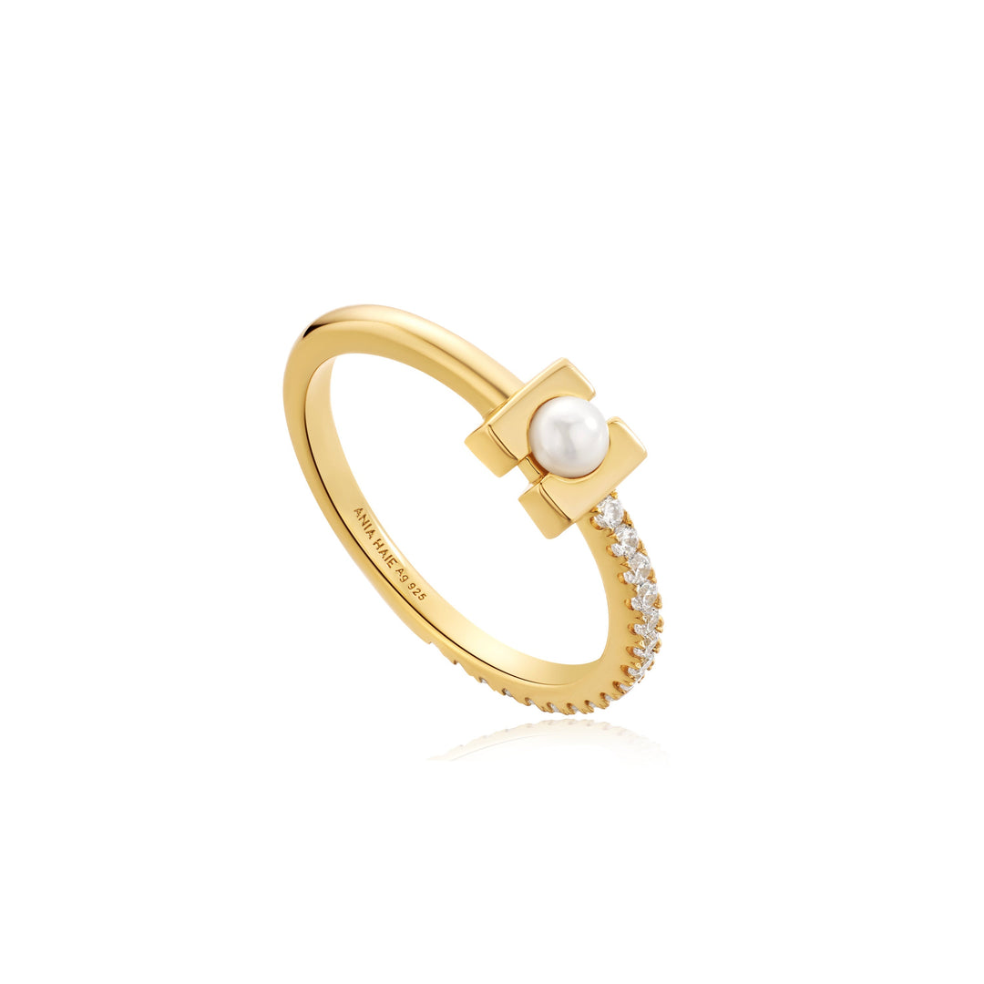 Gold Pearl Modernist Band Ring - Ania Haie
