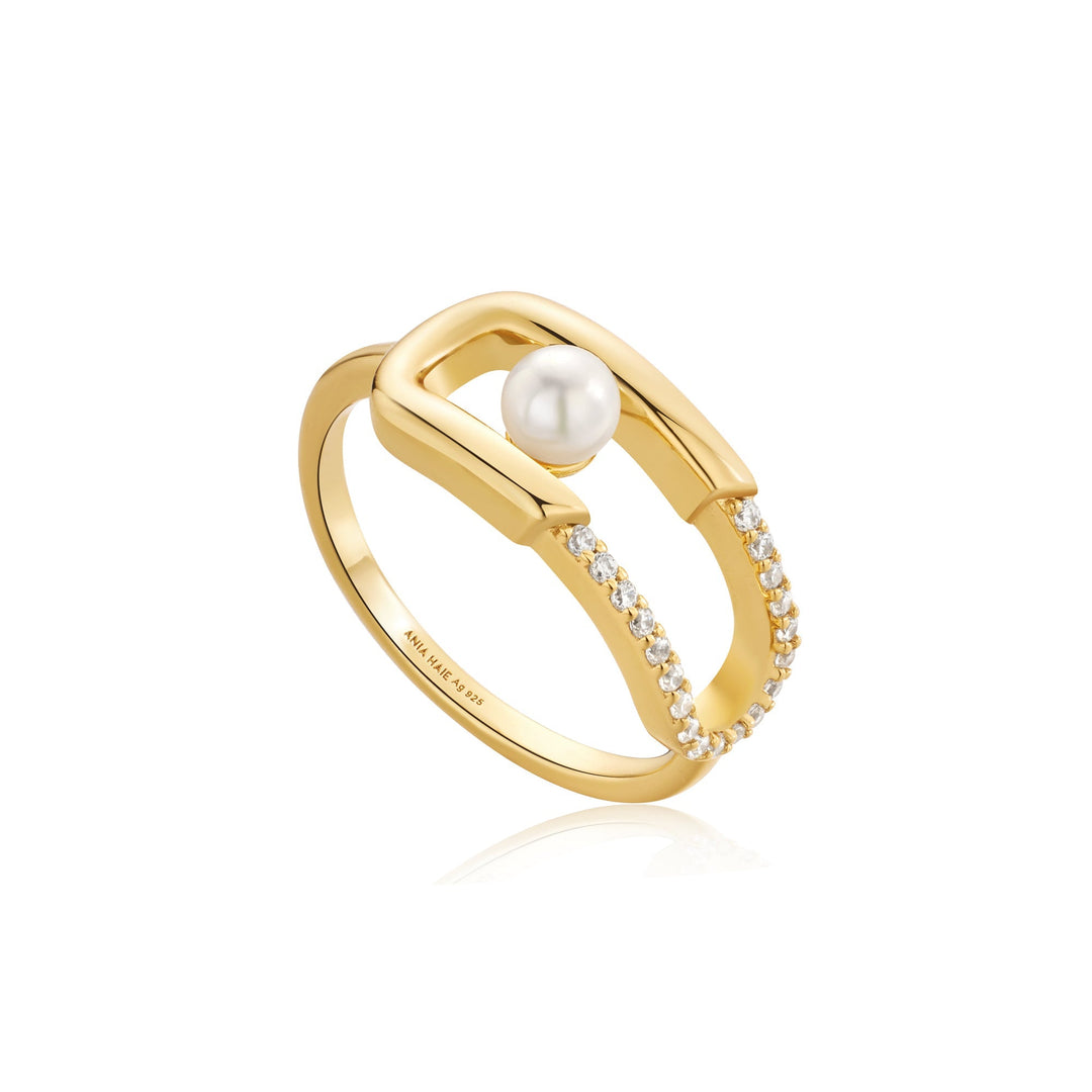 Gold Pearl Sparkle Interlock Ring - Ania Haie