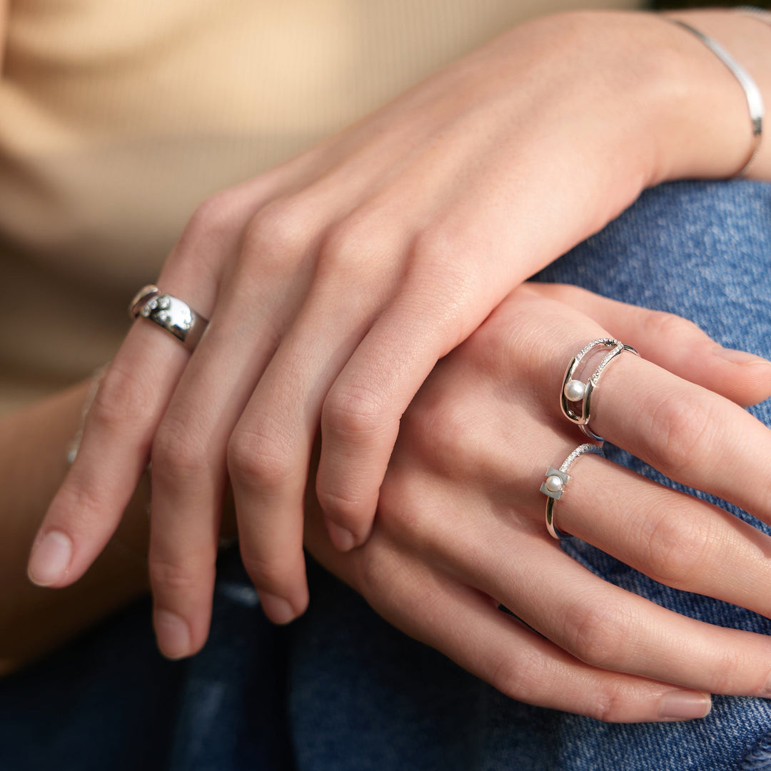 Silver Pearl Modernist Band Ring - Ania Haie