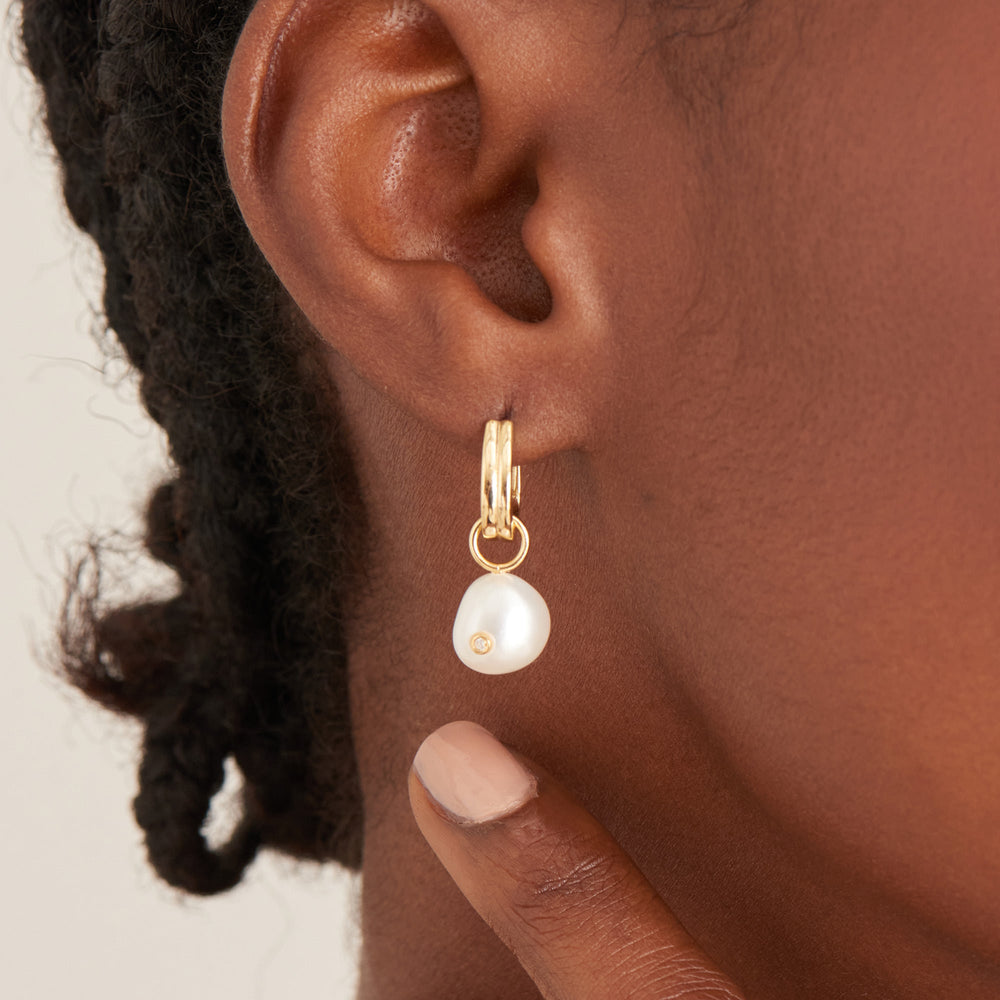 Gold Pearl Drop Sparkle Huggie Hoop Earrings  - Ania Haie