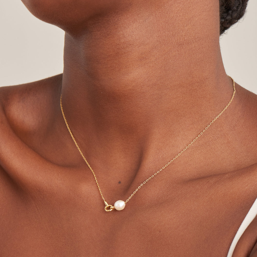 Gold Pearl Link Chain Necklace - Ania Haie