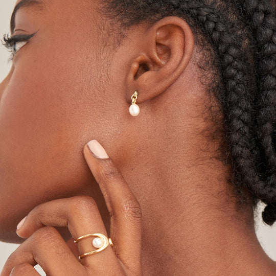 Gold Pearl Drop Stud Earrings - Ania Haie